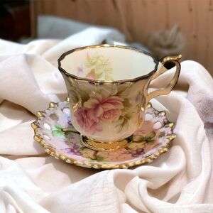 Antique Pink Rose Teacup and Saucer Set